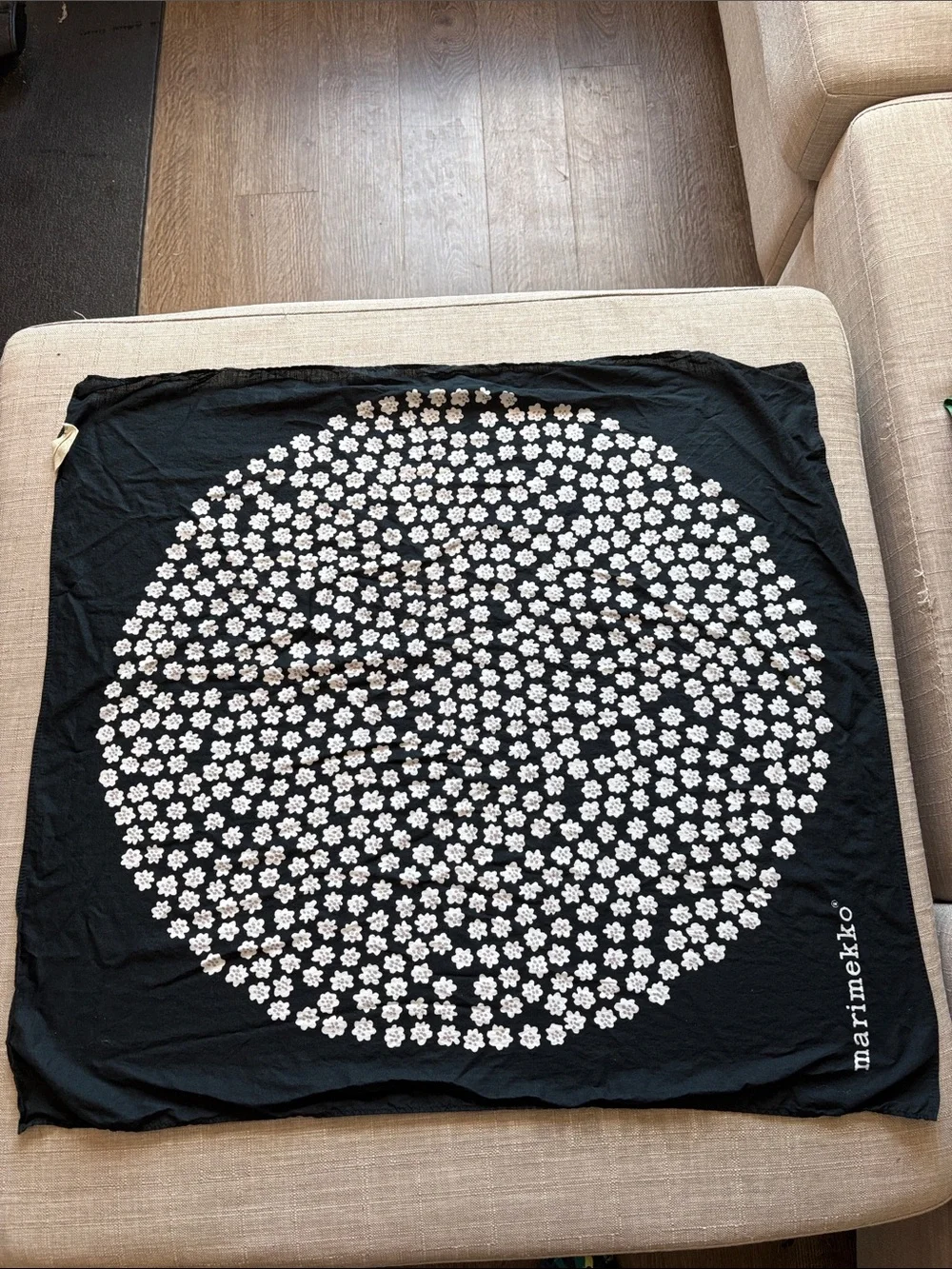 Marimekko Black and White Floral Circle Scarf